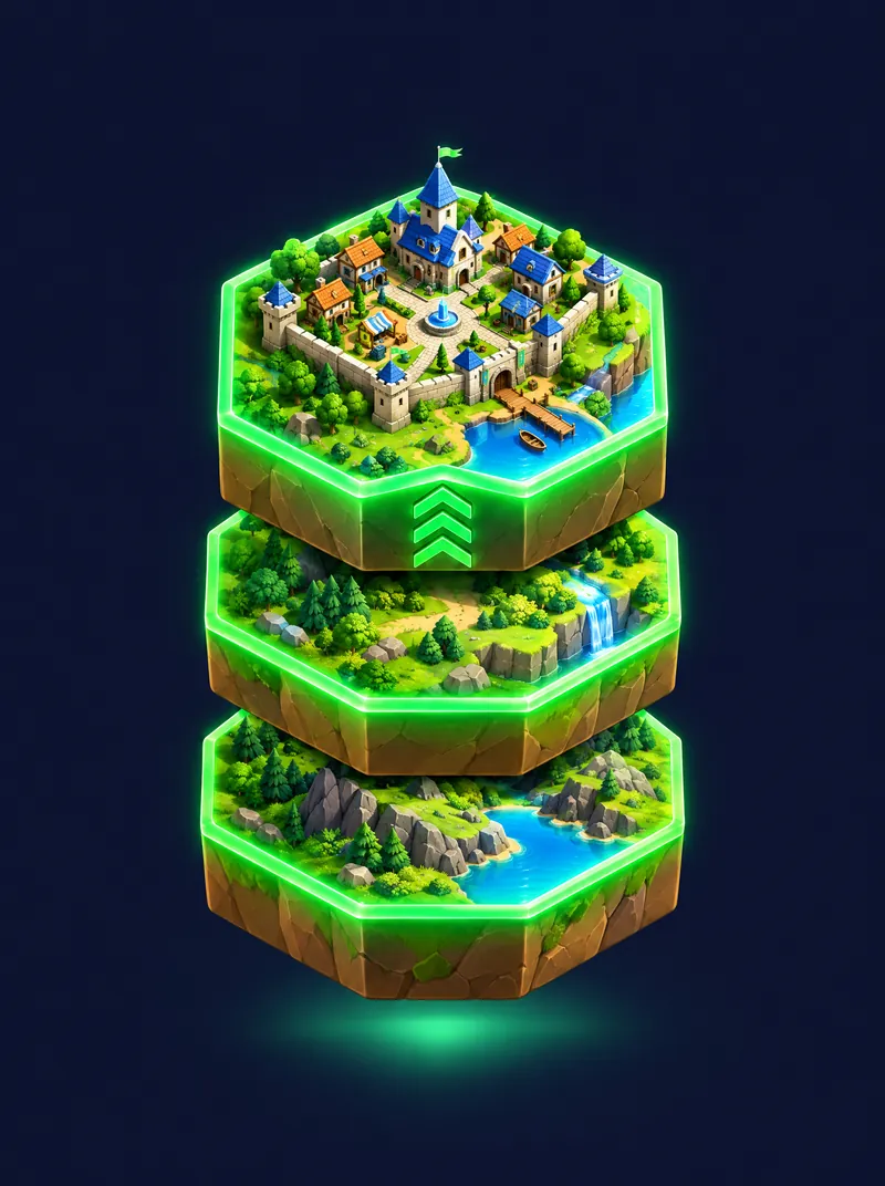 Three hexagon tiles stacked into a tower